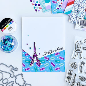 meet me in Paris card card with Under the Eiffel Tower Patterned Paper
