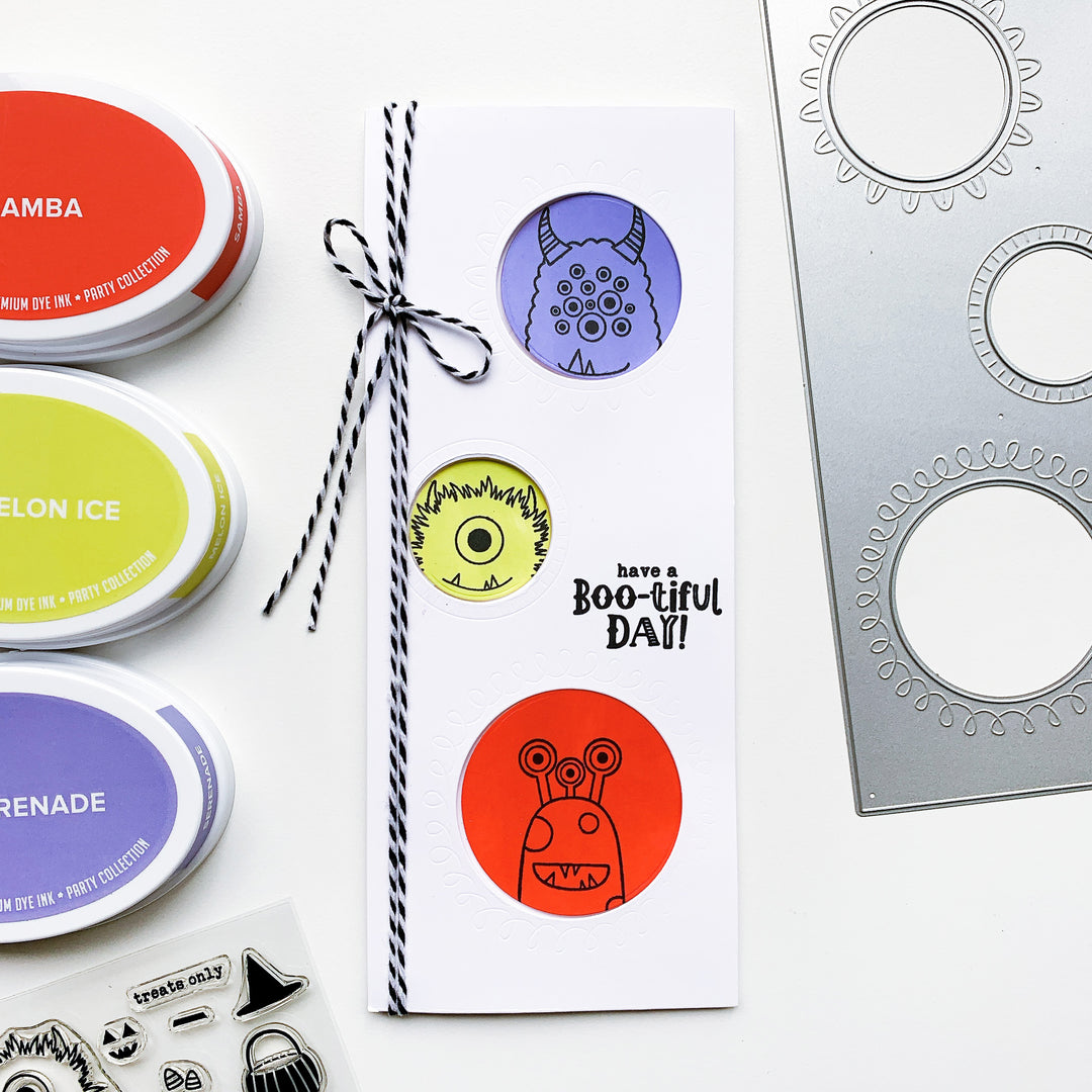 Doodle Windows Slimline card with monsters peeking out