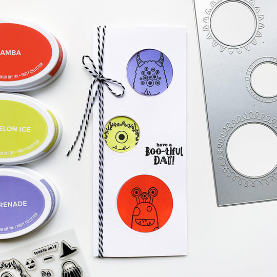 Doodle Windows Slimline card with monsters peeking out