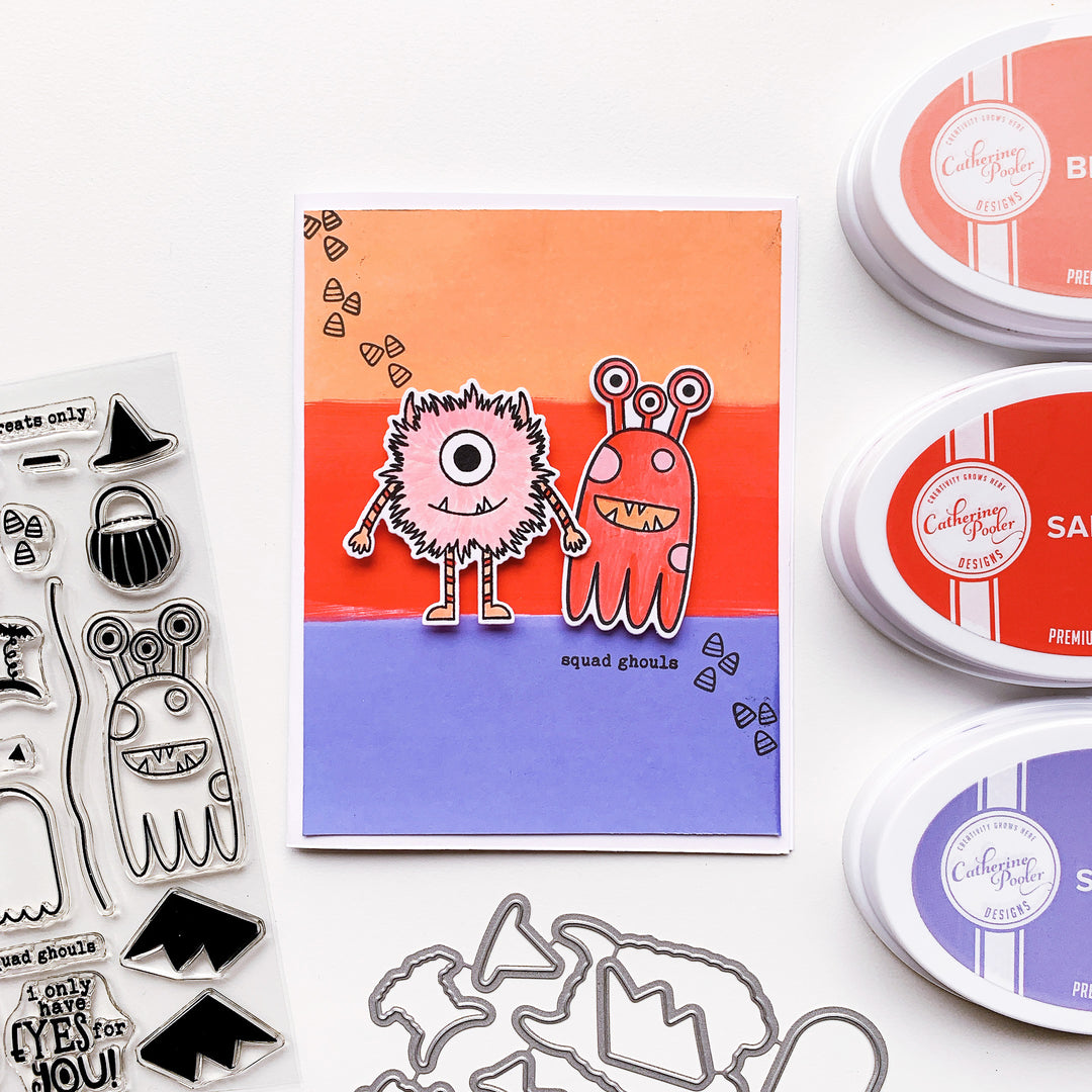 Orange monsters with striped background