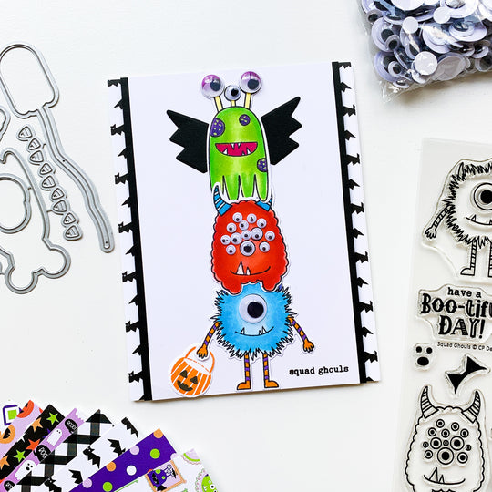 Three stacked monsters card