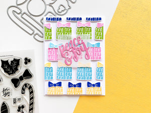 peace and joy card with stocking stuffers stamps