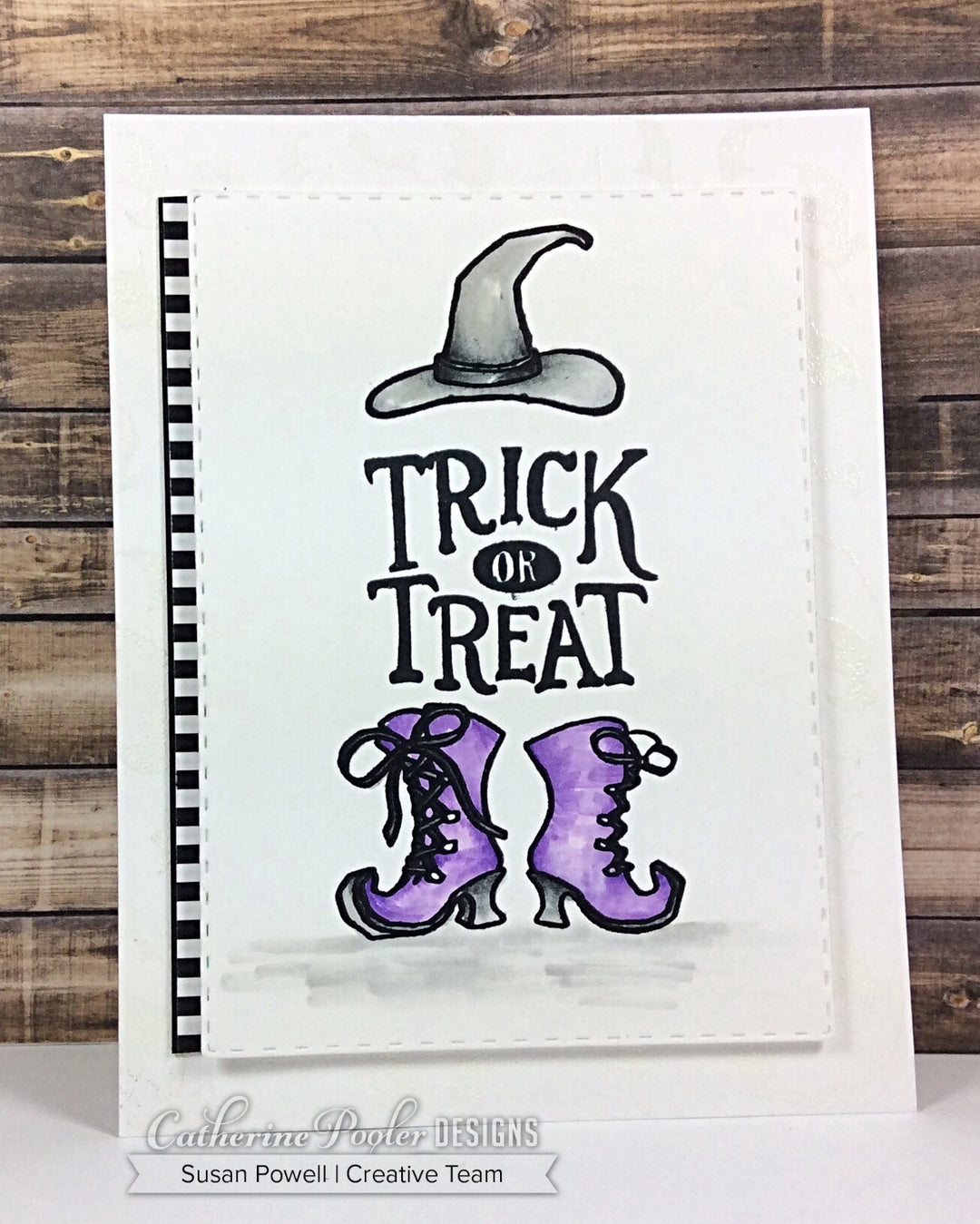 Trick or Treat sentiment with witch boots and hat