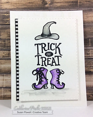 Trick or Treat sentiment with witch boots and hat