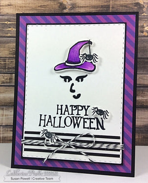 Happy halloween sentiment with purple striped border