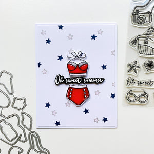 sweet summer card with bathing suit stamp