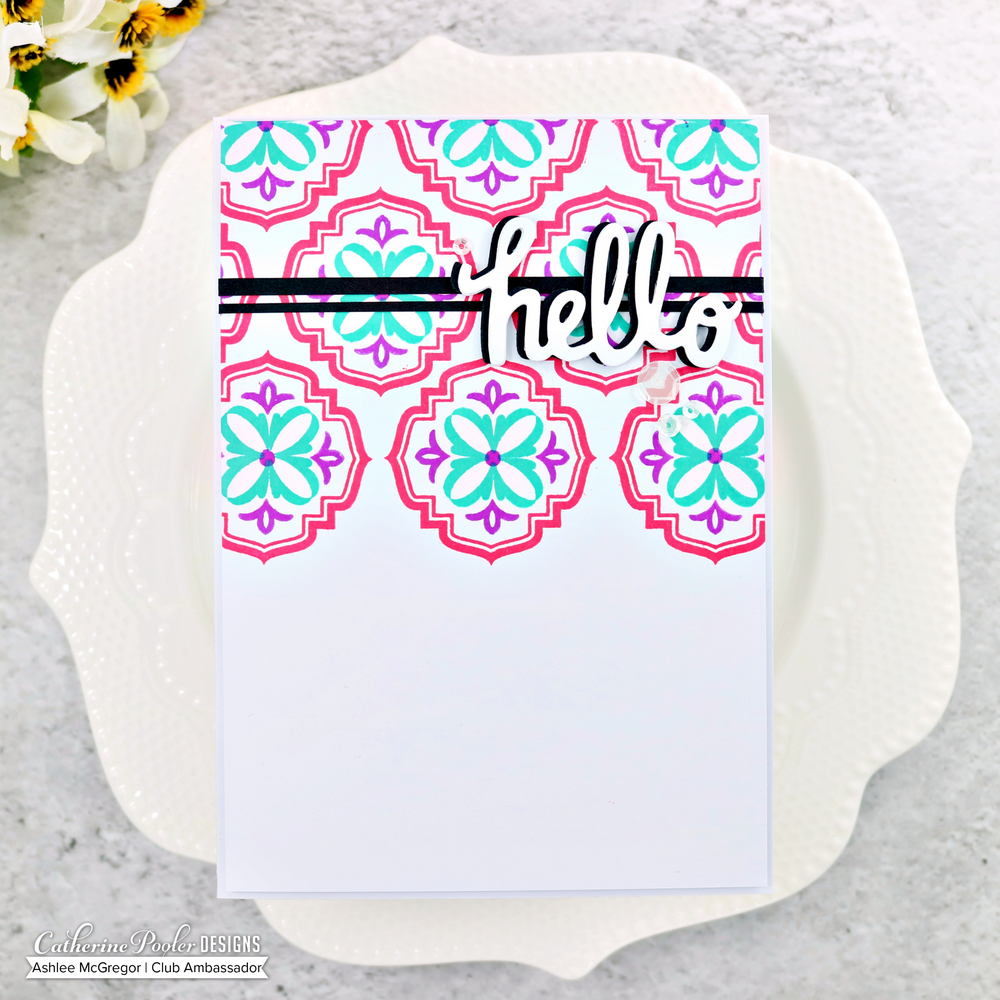 hello card with patterned background