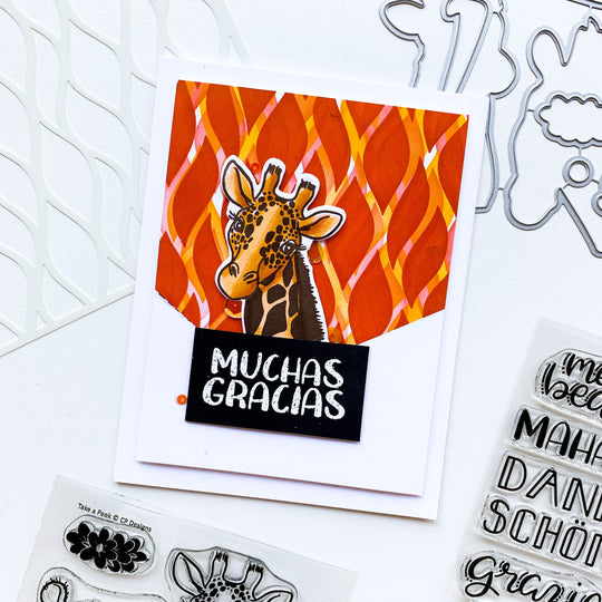 card with wavy lines background and giraffe