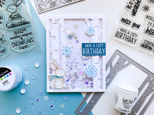 Skiing Bunny with White Birch Die Shaker Card