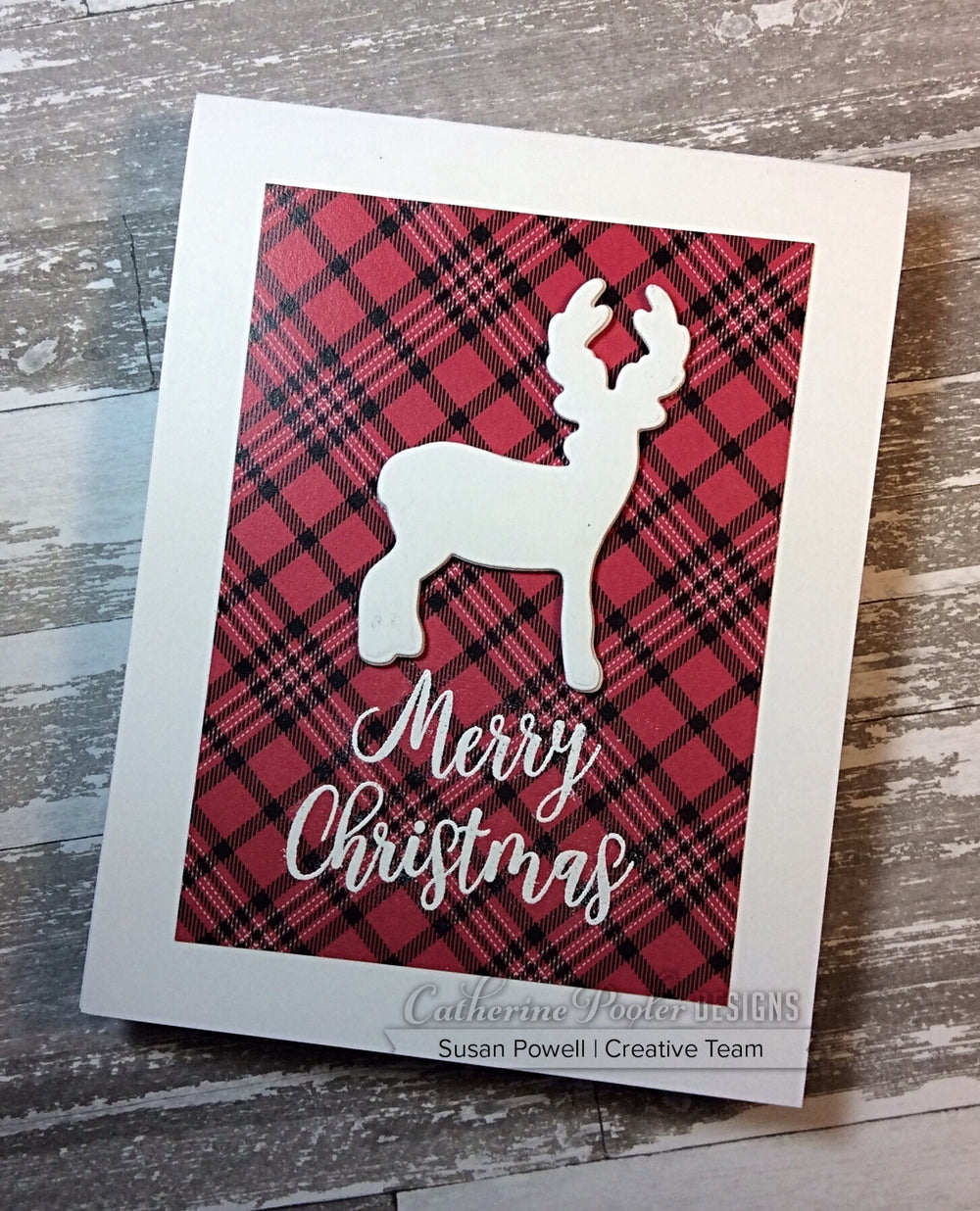 merry christmas card with plaid paper