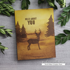 wild about you card with deer and trees
