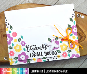 Thanks For All Your Do with Bee on white Background with multicolored flowers