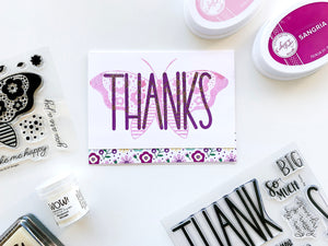 Purple Big Thanks Stamp Set with Purple butterfly and gold glitter