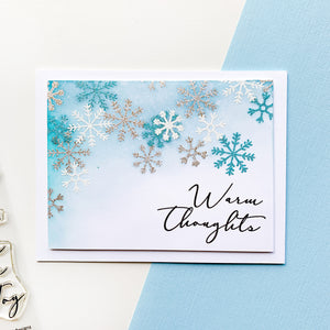 warm thoughts card with embossed snowflakes