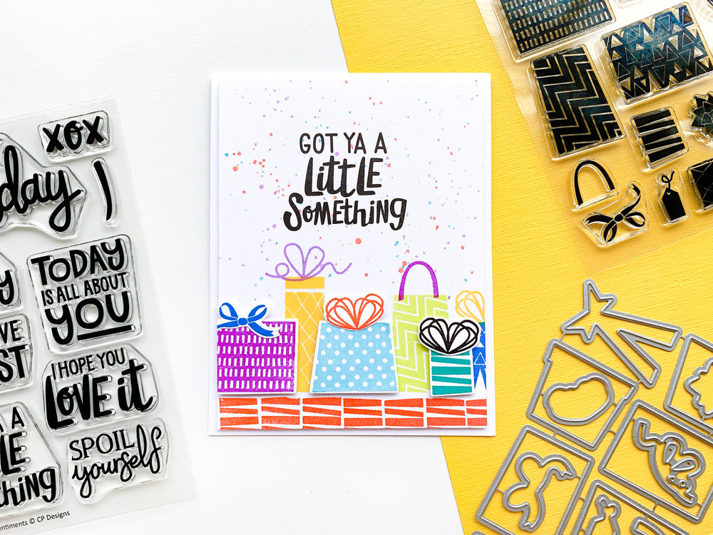 got ya a little something card with wrap it up stamps
