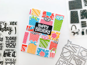 happy birthday card with wrap it up stamps