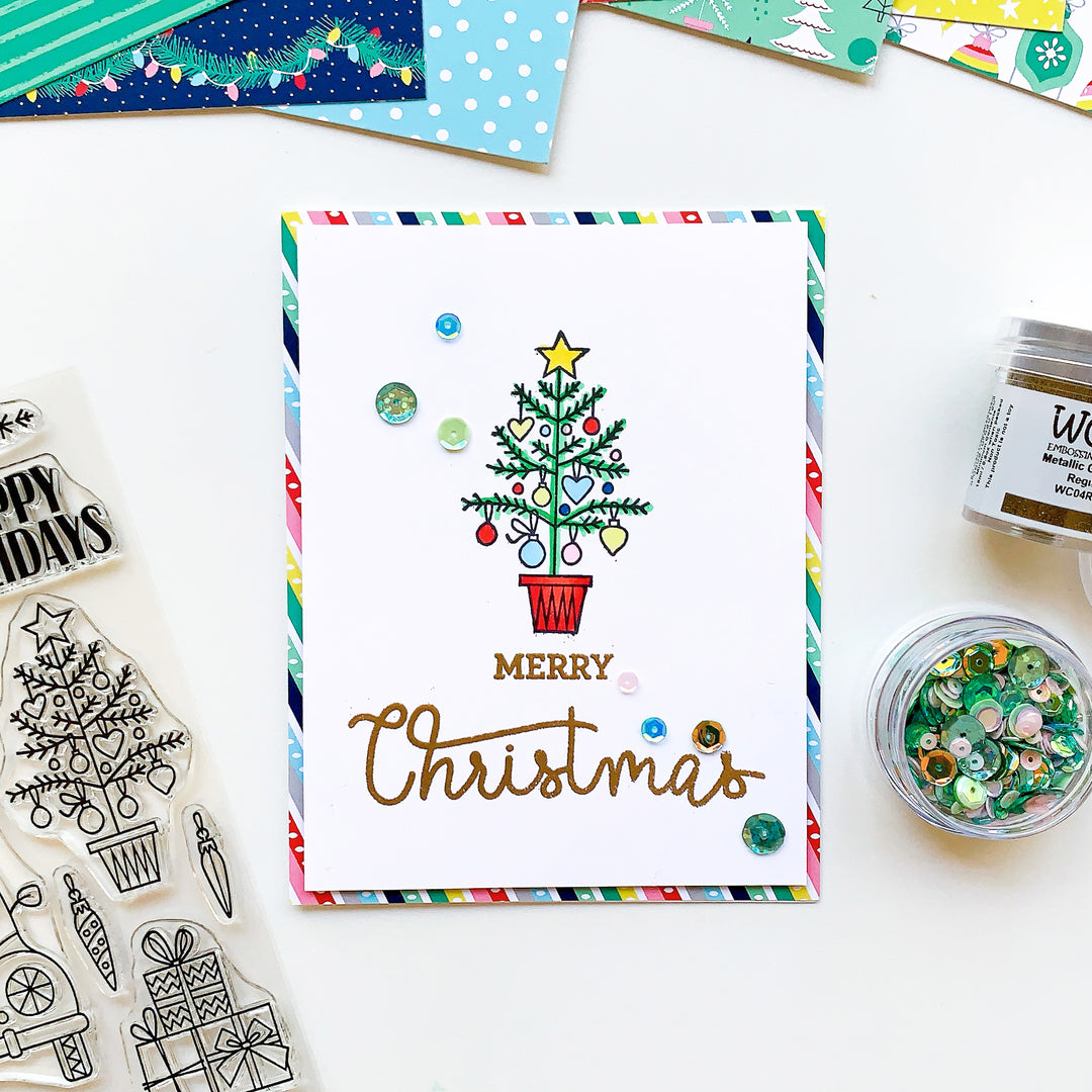 Merry Christmas card with Christmas tree