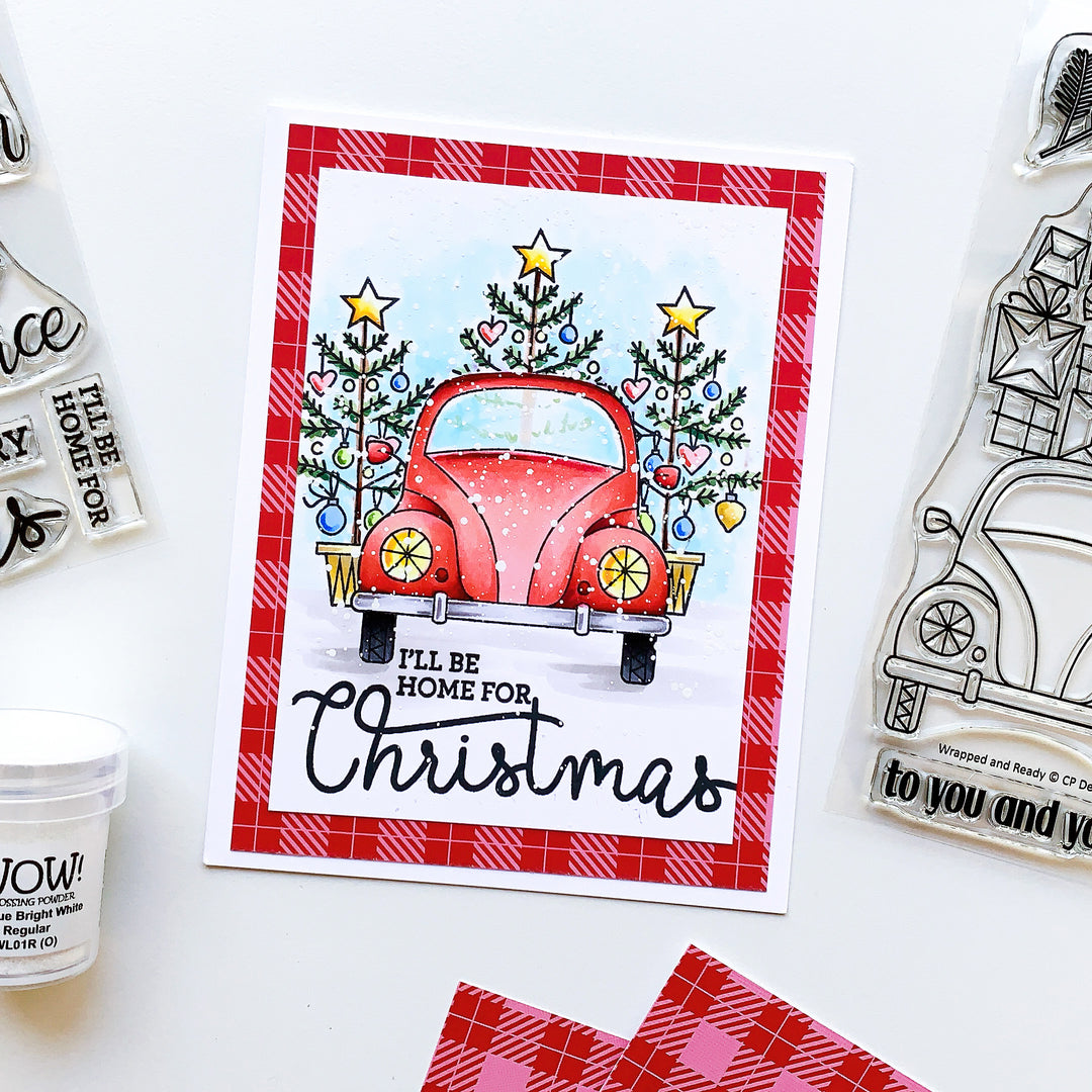 card with sentiment and wrapped and ready stamp