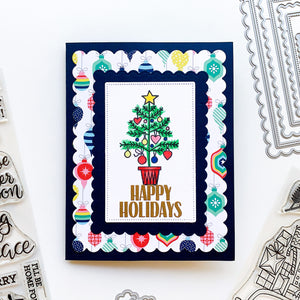 happy holidays card with christmas tree