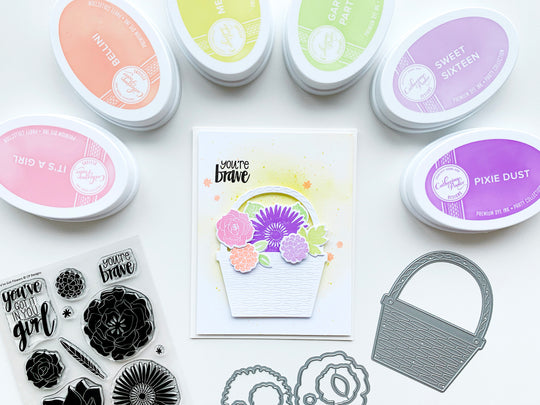 you're brave card with basket of flowers